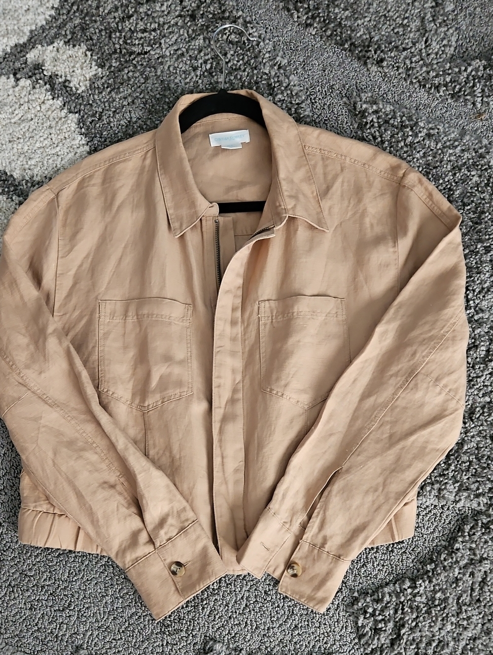 CYNTHIA ROWLEY TAN LINEN BLEND CROPPED UTILITY JACKET SZ M